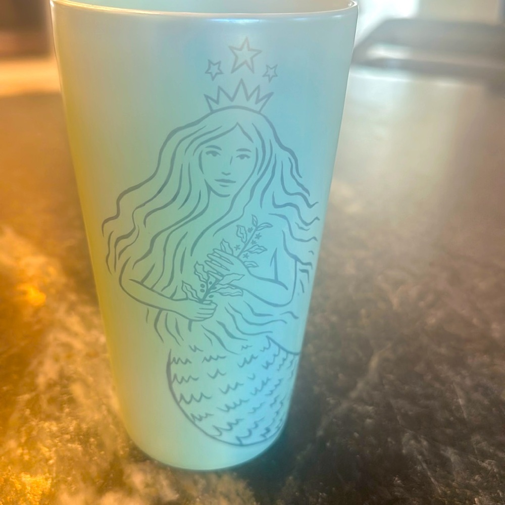 Starbucks, 50 year anniversary, aqua green and silver mermaid ceramic cup